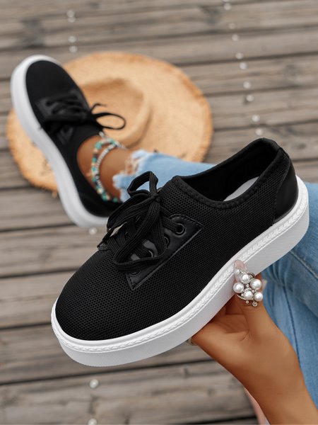 

Casual Lace-Up Decor Breathable Mesh Fabric Skate Shoes, Black, Sneakers