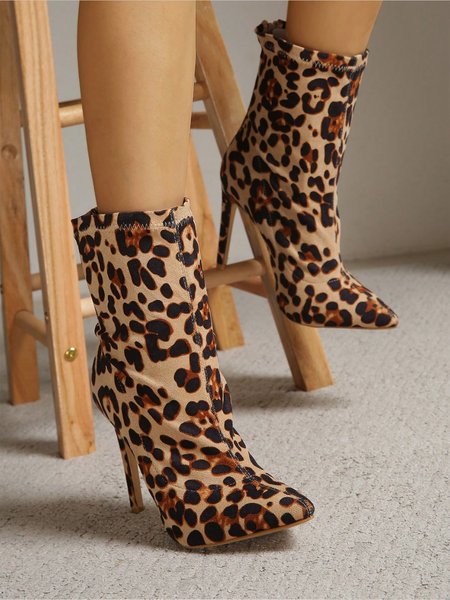 

Minimalist Stiletto Heel Fashion Boots, Leopard, Boots