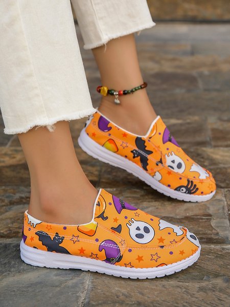 

Halloween Ghost Star Print Slip On Shoes, Yellow, Flats