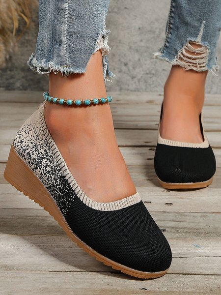 

Casual Ombre Mesh Fabric Comfy Wedge Heel Shallow Shoes, As picture, Flats