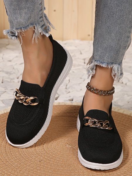 

Casual Chain Decor Slip On Flyknit Sneakers, Black, Sneakers