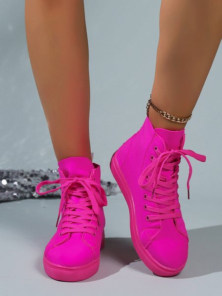 

Plain Color Lace-Up High Top Canvas Shoes, Deep pink, Sneakers