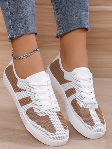 

Casual Color Block Lace-Up Flyknit Shoes, Light brown, Sneakers