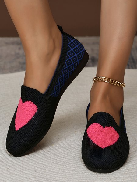 

Color Block Heart Comfy Mesh Fabric Slip On Shoes, Black, Flats
