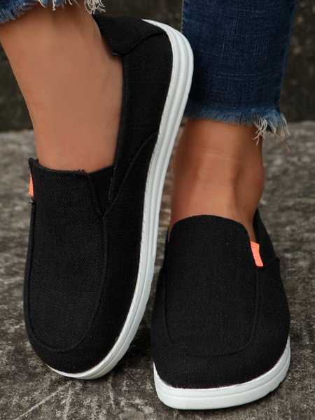 

Women Casual Canvas Slip On Shoes, Black, Flats