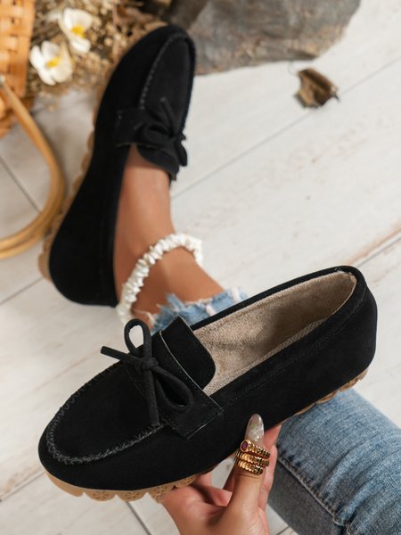 

Women Bowknot Comfy Sole Faux Suede Loafers, Black, Flats