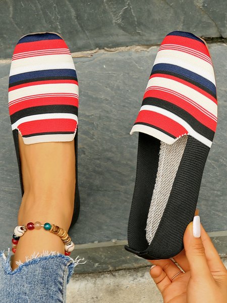 

Leopard Color Block High-Elastic Mesh Fabric Square Toe Casual Slip On Shoes, Color2, Flats