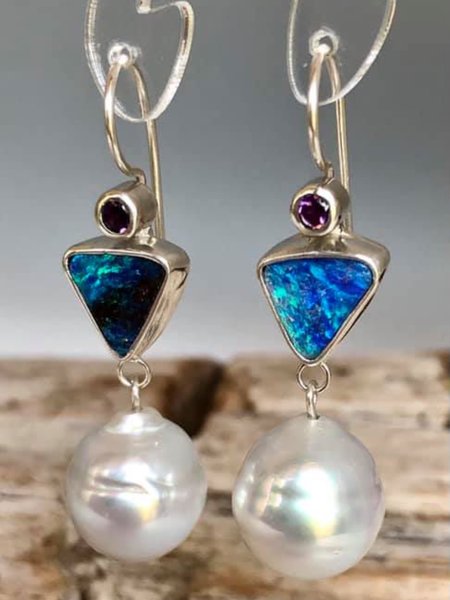 

Elegant Geometric Crystal Imitation Pearl Dangle Earrings, As picture, Earrings