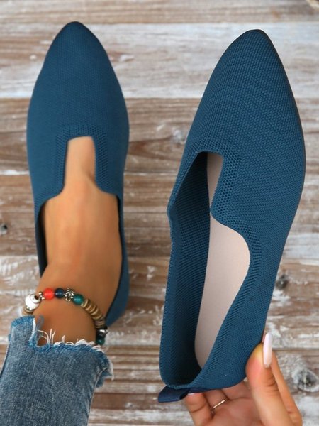 

Casual V-shaped Cutout Mesh Fabric Slip On Shoes, Dark blue, Flats