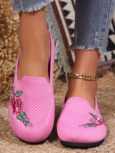 

Floral Embroidery Casual Slip On Shoes, Pink, Flats