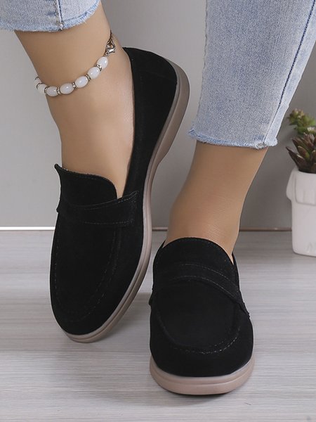 

Casual Minimalist Plain Color Faux Suede Loafers, Black, Flats