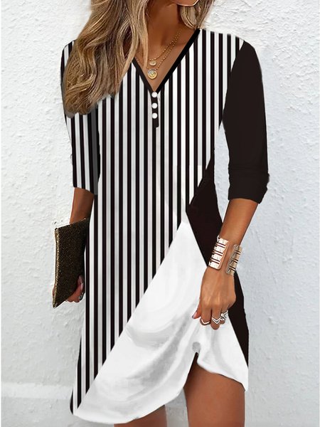 

Buckle Regular Fit Geometric Casual Dress, Black, Dresses