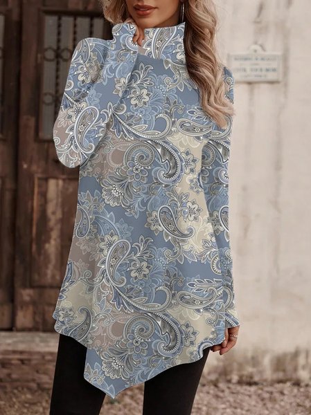 

Turtleneck Casual Paisley Loose Shirt, Lavender, Shirts & Blouses