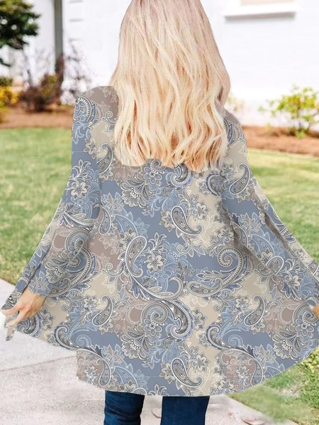 

Loose Paisley V Neck Casual Kimono, Lavender, Cardigans