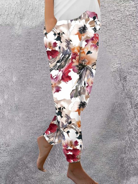 

Casual Floral Regular Fit Pants, Color7, Pants