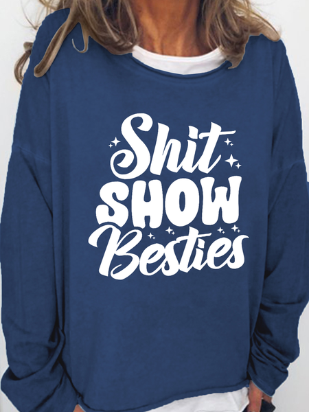 

Women's Funny Shit Show Besties Casual Crew Neck Sweatshirt, Dark blue, Hoodies&Sweatshirts