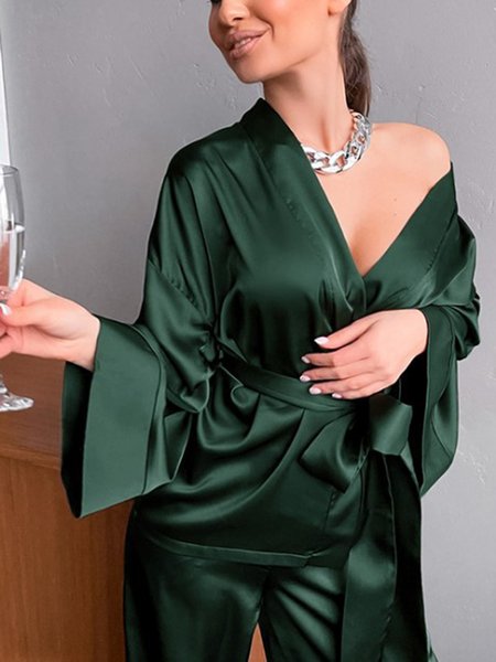 

Simple Others Satin Pajama Set, Darkgreen, Loungewear & Sleepwear