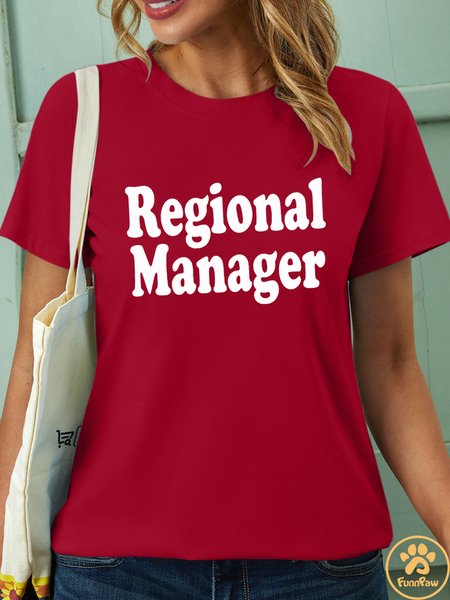 

Women’s Regional Manager Casual Text Letters T-Shirt Pet Matching T-Shirt, Red, T-shirts