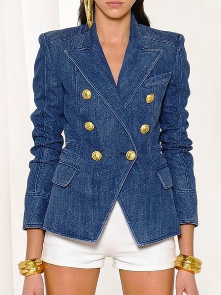

Urban Regular Fit Long Sleeve Plain Denim Coat, Blue, Jackets