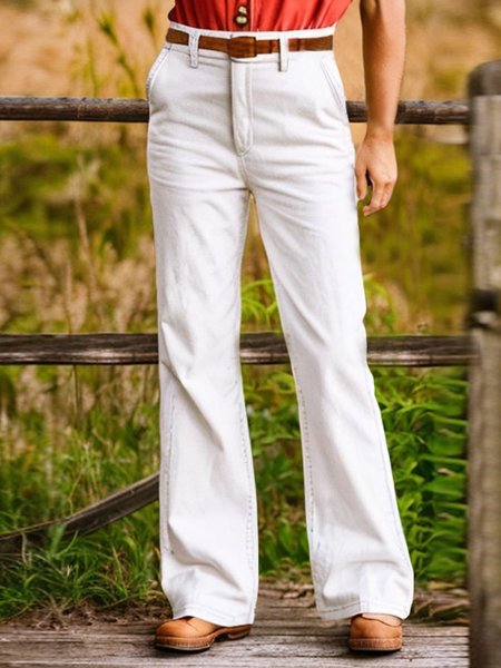 

Plain Casual Regular Fit Pants, White, Pants