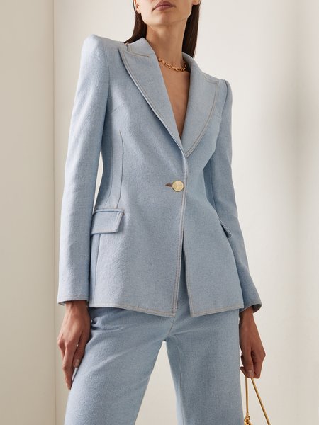 

Regular Fit Lapel Collar Urban Faux Denim Blazer, Light blue, Outerwear
