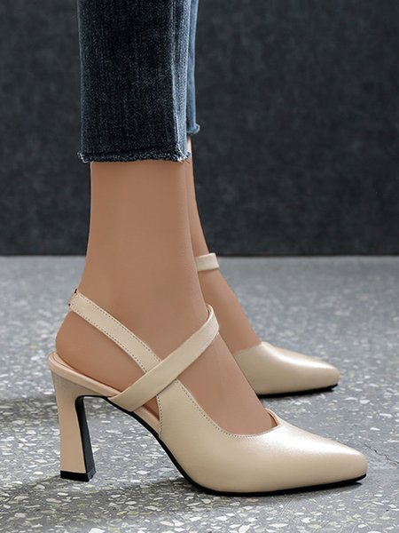 

Women Elegant Minimalist Chunky Heel Slingback Pumps, Apricot, Flats