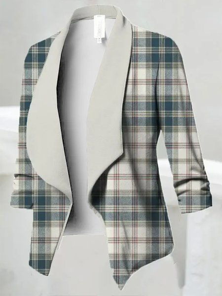 

Shawl Collar Plaid Casual Loose Blazer, Green, Blazers