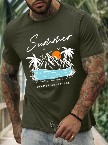 

Men’s The Waves Casual Crew Neck Cotton T-Shirt, Army green, T-shirts