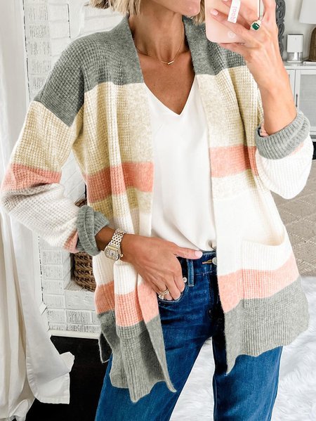 

Contrasting Color Loose Warm Wool Casual Sweater Cardigan, Pink, Sweaters
