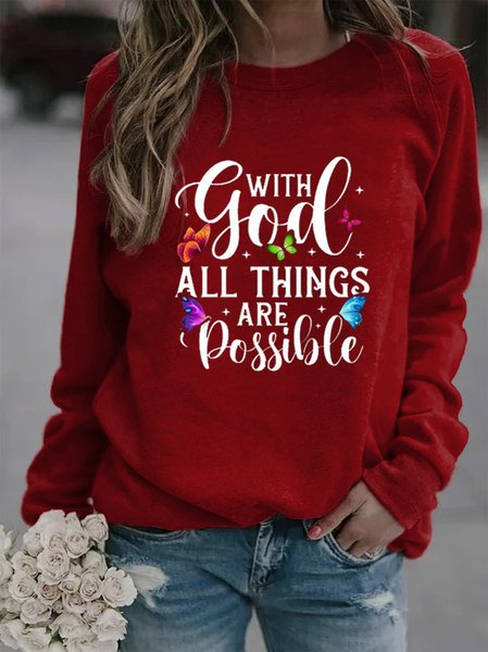 

Text Letters Loose Crew Neck Casual T-Shirt, Wine red, Long sleeves