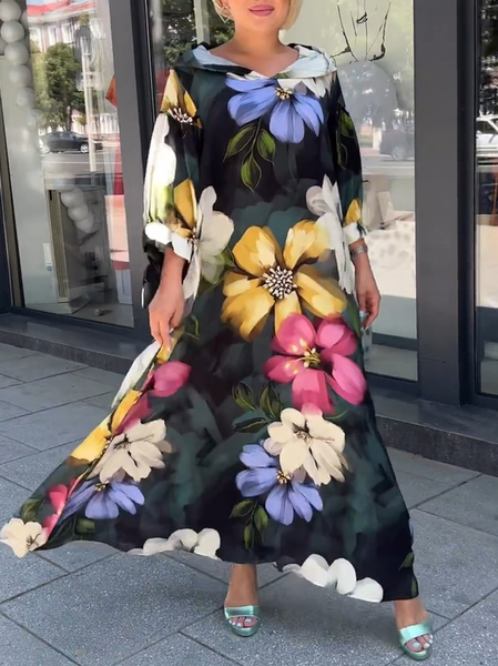 

Floral Regular Fit Hoodie Casual Dress, Black, Dresses