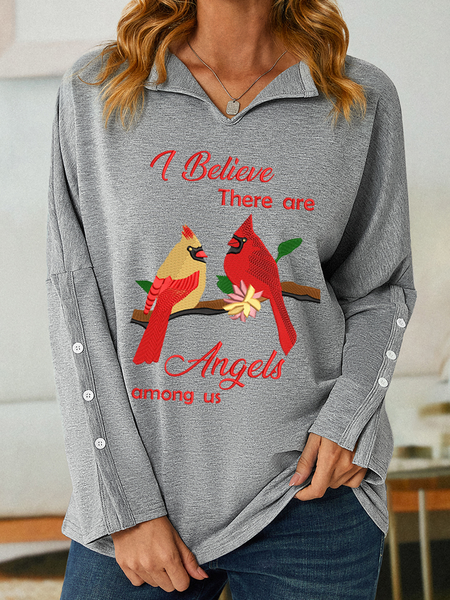 

Women's I Believe There Are Angels Among Us Bird Casual Regular Fit Shawl Collar Sweatshirt, Gray, Hoodies&Sweatshirts