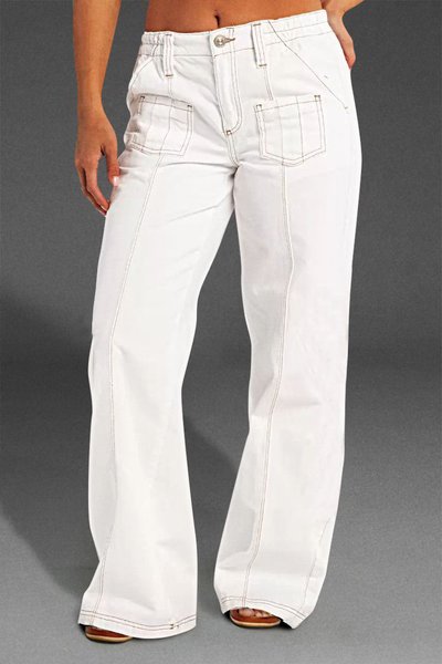 

Casual Regular Fit Plain Pants, White, Pants