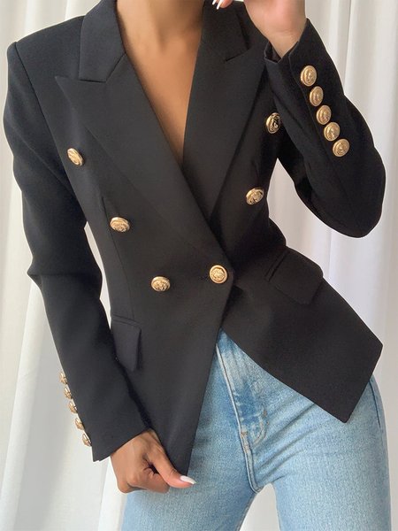 

Urban Plain Lapel Collar Regular Fit Blazer, Black, Blazers