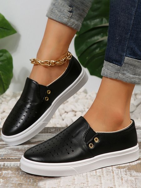 

Casual Hollow Out Slip On Shoes, Black, Flats