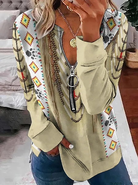 

Zipper Regular Fit Ethnic Casual Sweatshirt, Khaki, Sweatshirts & Hoodies