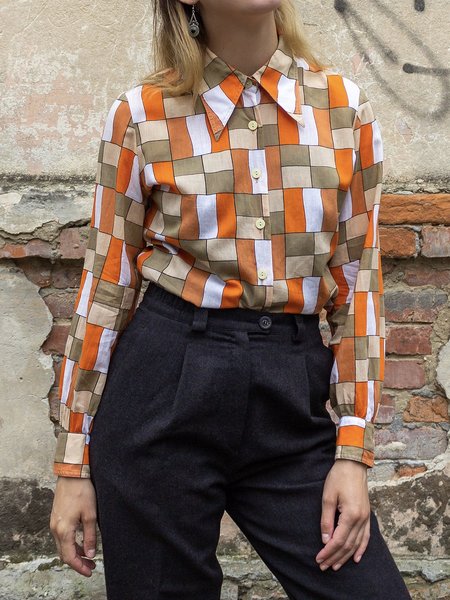 

Long Sleeve Urban Geometric Regular Fit Blouse, Orange, Blouses and Shirts