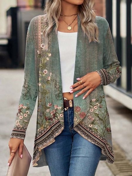 

Casual Loose Ethnic Kimono, Green, Cardigans