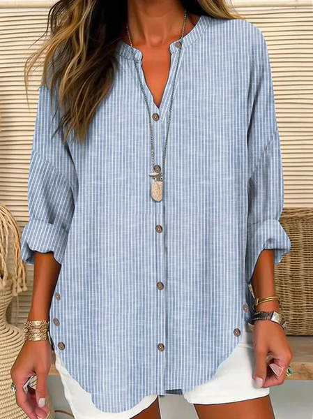 

Striped Buckle Casual Blouse Plus Size, Blue, Blouses & Shirts