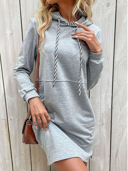 

Loose Casual Hoodie Plain Dress, Gray, Dresses