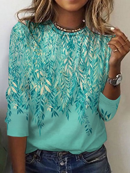 

Casual Loose Crew Neck Knitted T-Shirt, Green, T-Shirts