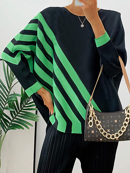 

Loose Striped Crew Neck Long Sleeve Urban Shirt, As picture, Blouses and Shirts