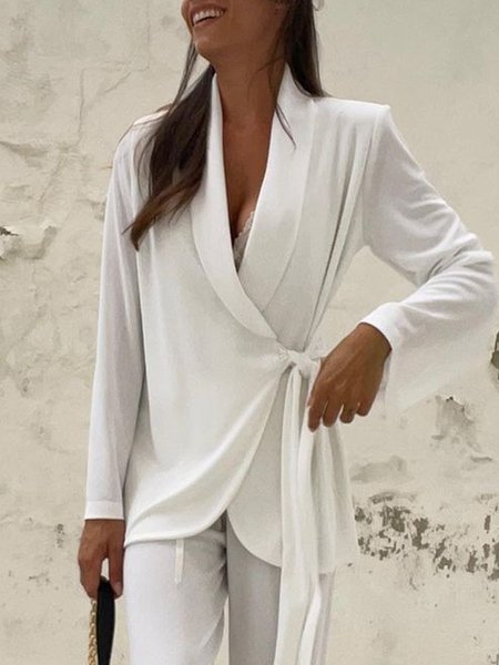 

Loose Plain Urban Shawl Collar Blazer, White, Blazers