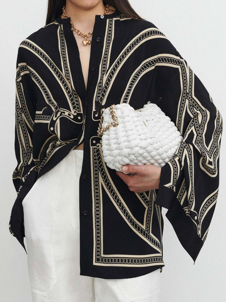 

Urban Geometric Loose Chain Blouse, Black, Blouses and Shirts