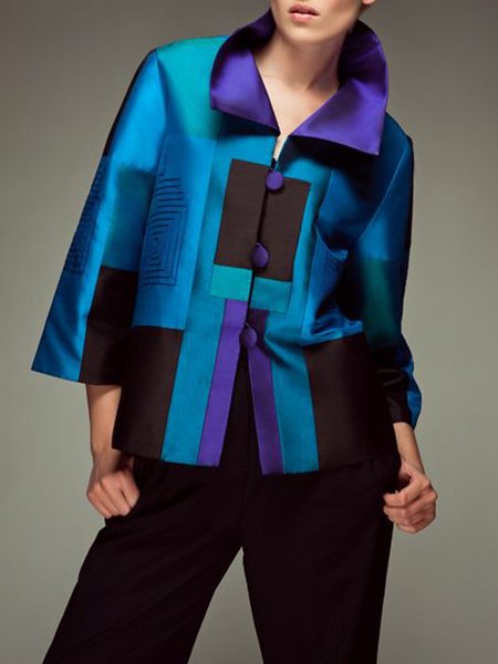 

Shawl Collar Loose Color Block Urban Jacket, Blue, Jackets