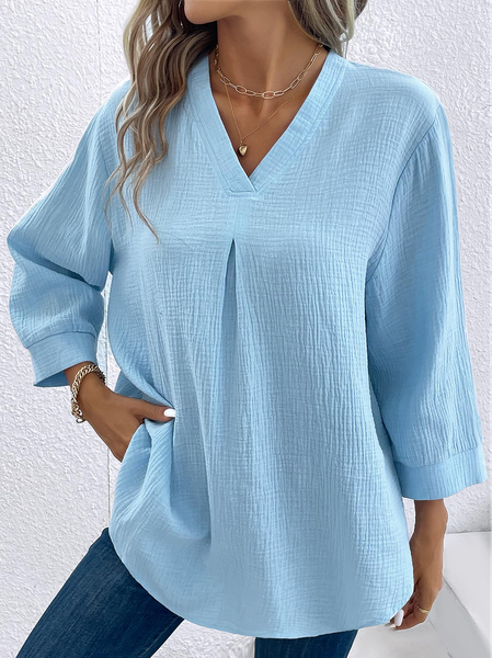 

Plain V Neck Loose Casual Shirt, Light blue, Blouses & Shirts