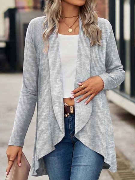 

Shawl Collar Plain Casual Loose Kimono, Gray, Cardigans