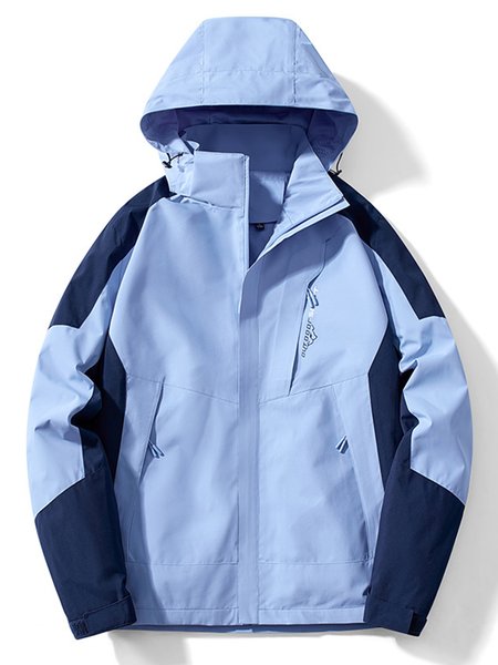 

Hoodie Casual Color Block Jacket, Light blue, Jackets