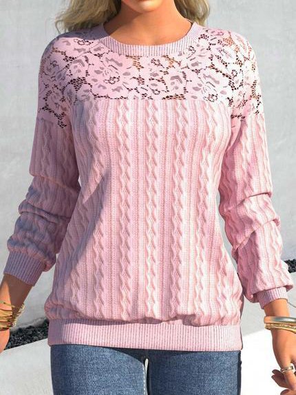 

Crew Neck Plain Casual Sweatshirt, Pink, Hoodies & Sweatshirts