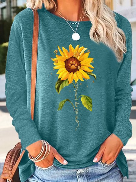 

Women's Casual You Are My Sunshine Sunflower Shirt Women Dog Mom Shirt, Green, Long sleeves